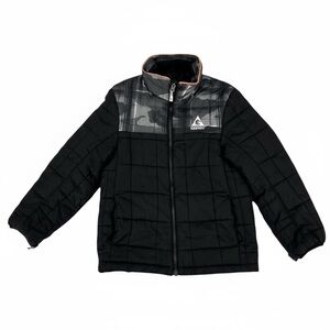 Gerry Boys Lightweight Puffer Jacket Size Small 7-8 Black Gray Camo Pockets